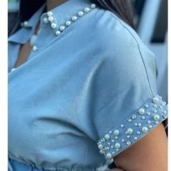 Ms. Bling “Blair” Denim & Pearl Dress New Arrivals