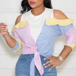 Ms. Bling “Double Up” Layered Front Tie Blouse New Arrivals