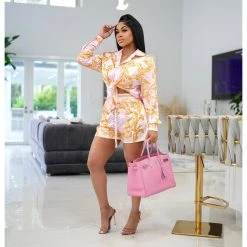 Ms. Bling "Donatella" Sateen Short Set